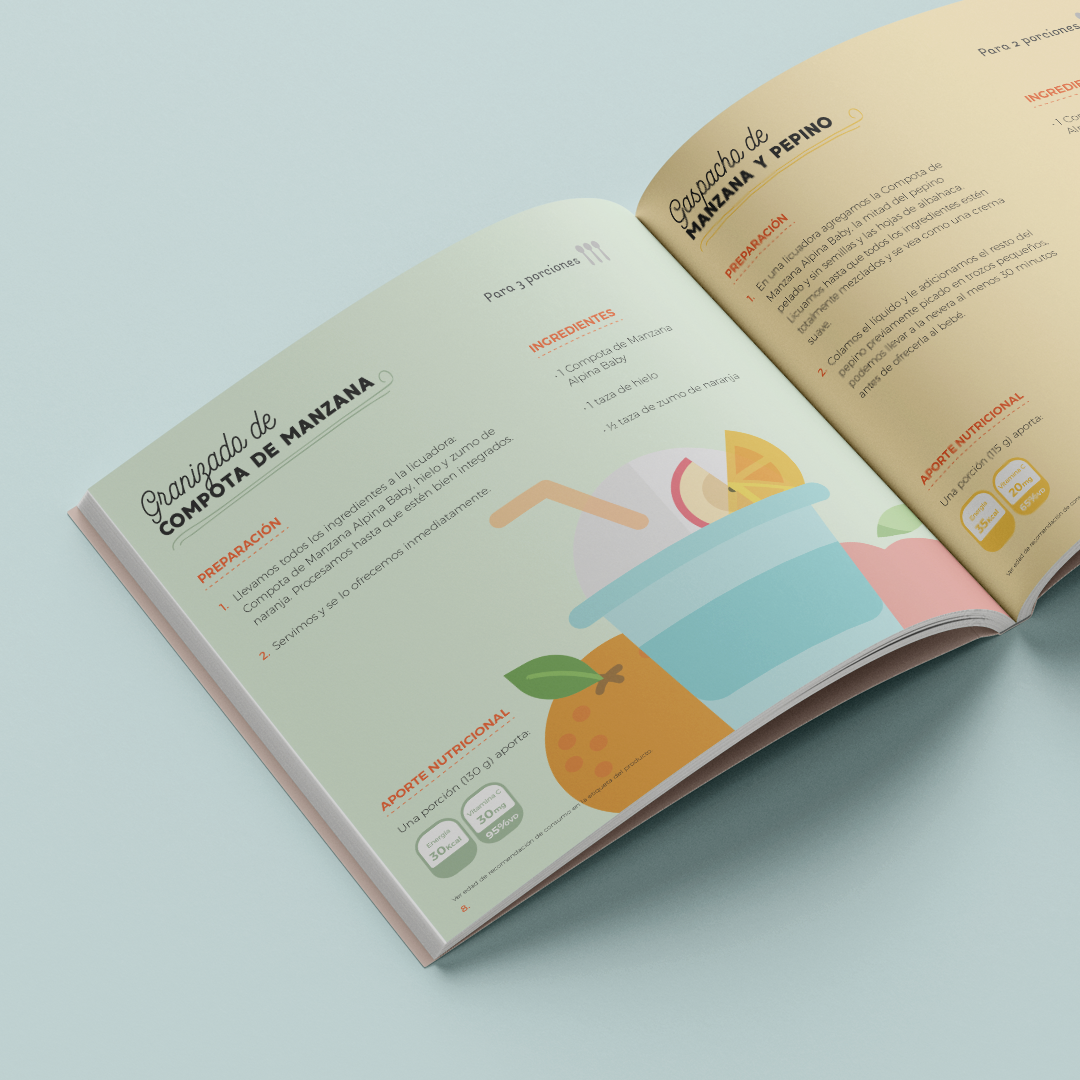 Alpina Baby Recetario — granizado de compota page spread