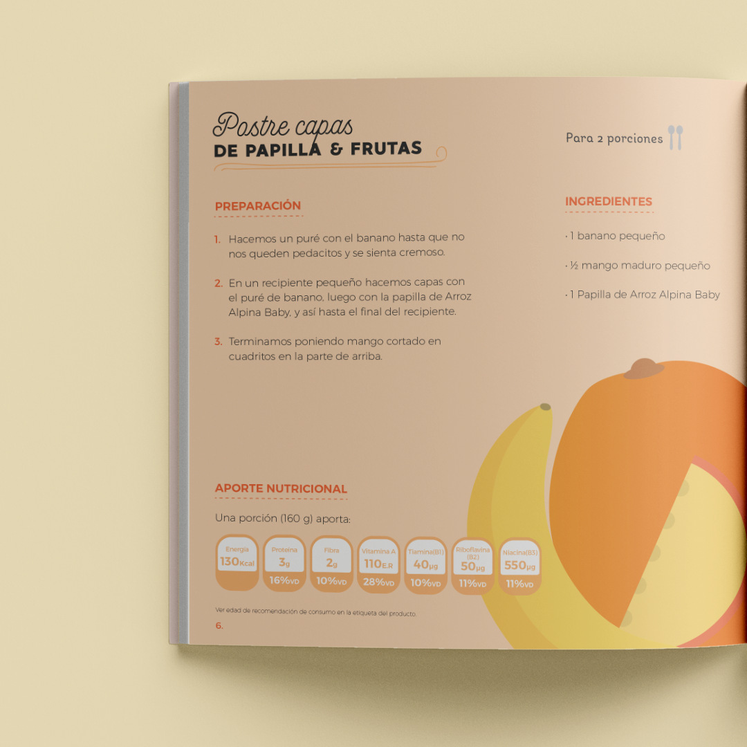 Postre capas de papilla y frutas — page spread