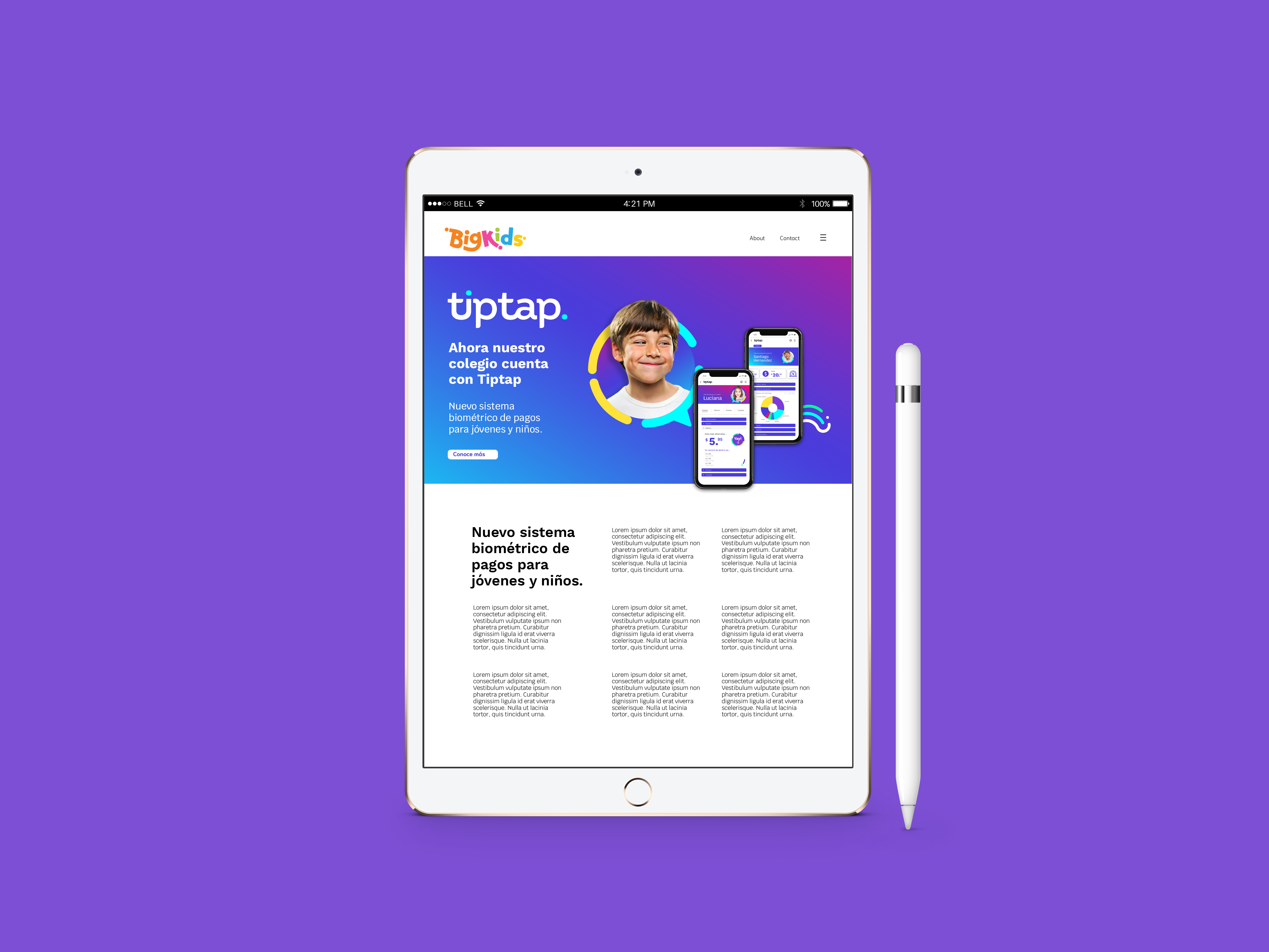 Tiptap BigKids school website on iPad